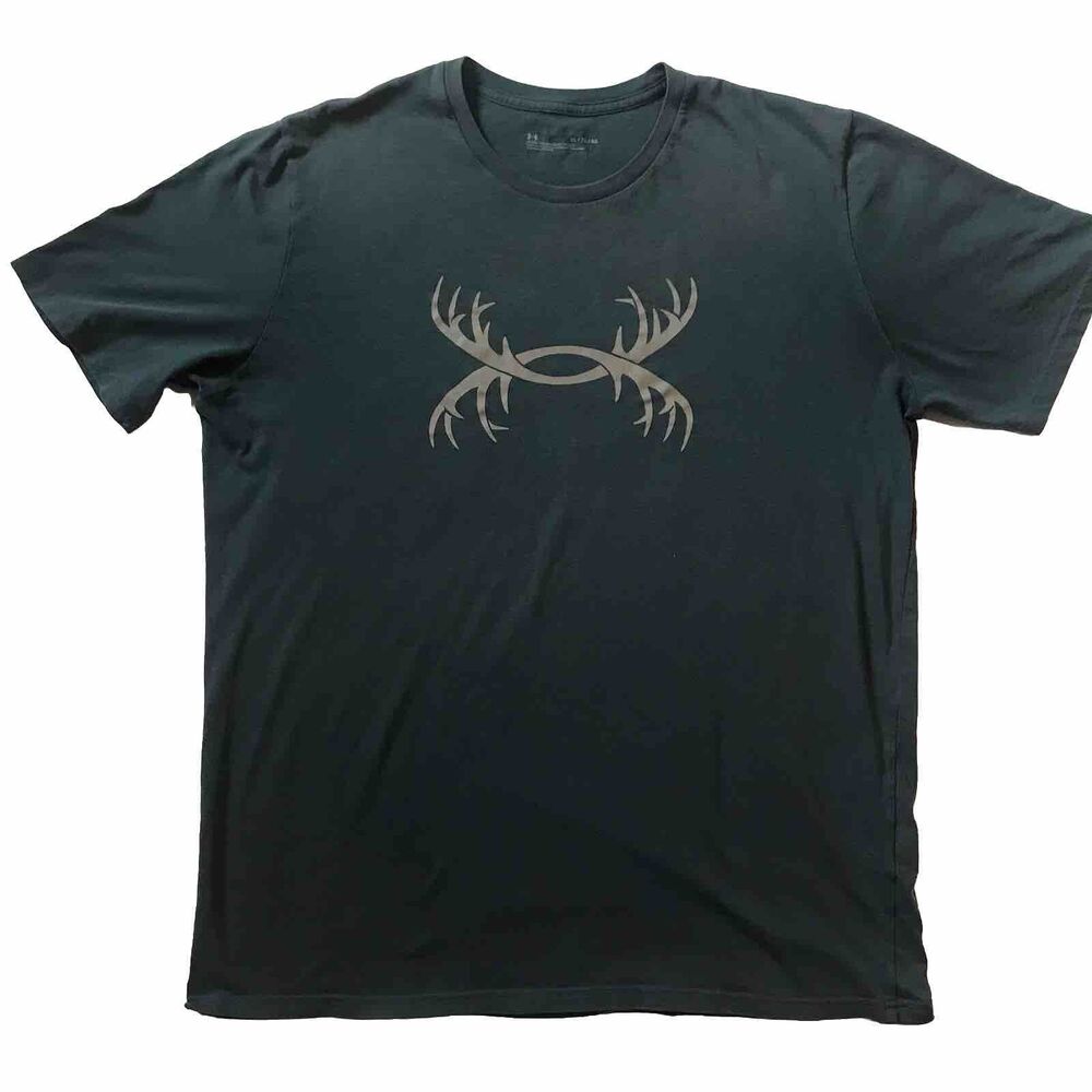 Under Armour Tee T-shirt XL Loose Blue Antler Hunt Logo S/S  Active Outdoors EUC